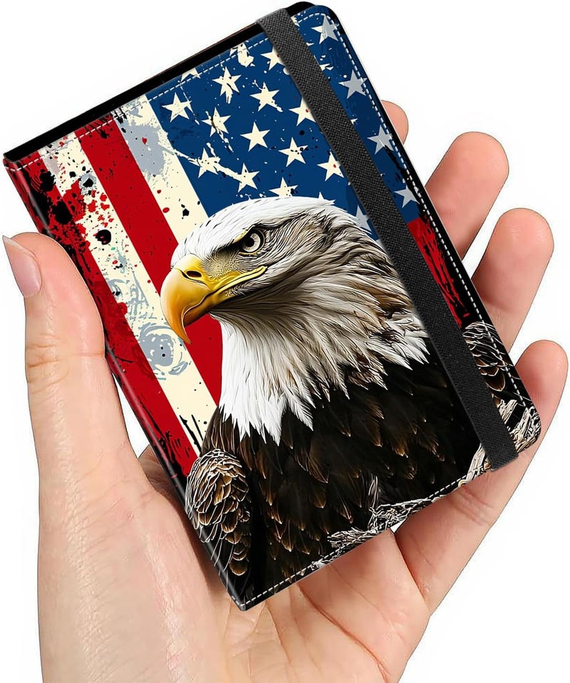 SichKards Mini Photo Album 2x3,60 Photos Capacity,PU Leather Cover with Elastic Band,High Definition Waterproof PP Pages for Family Wedding Anniversary Baby Record,Eagle American Flag - Image 1